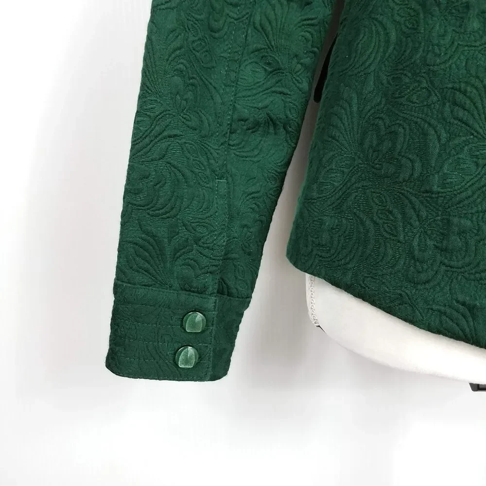 Chico's Green Jacquard Tapestry Zip Front Blazer Jacket - Picture 6 of 7
